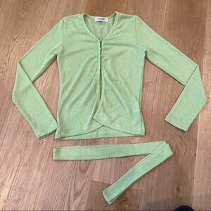 Storets Open Front Belted Cardigan in Lime